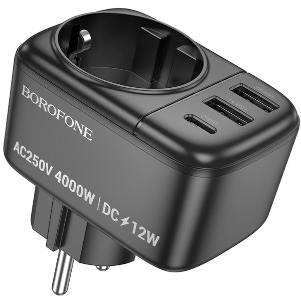 Фото - Переходник BOROFONE BAC14 Wide 1-socket wall outlet 1C2A (6941991118890) Black